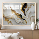 Gold Waves on Pure White Canvas – Gold Abstract Art for