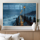 Stormy Night at Beach Pier Oil Painting Large Wall Art