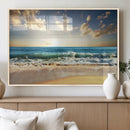 Golden Sunset Beach Triptych Canvas Wall Art for Living Room