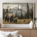 Rustic Grizzly 399 Bear Family Wall Art Canvas Print