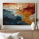 Blue Orange Abstract Wave Wall Art Canvas Print, Framed Blue