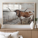 Vintage Texas Cow Wall Art Canvas Print, Rustic Longhorn