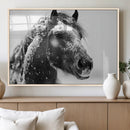 Winter Horse Canvas Print | Large 3-Panel Black White Equine