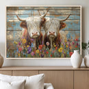 Cute Highland Cow Canvas Wall Art - Rustic Farmhouse Decor