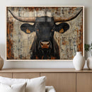 Rustic Texas Artwork Wall Art Canvas Print - Abstract Cow