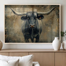 Texas Longhorn Bull Wall Art – Framed Rustic Cow Canvas