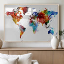 Colorful World Map Canvas Wall Art Print, Contemporary