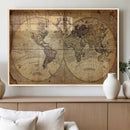 Vintage World Map Wall Art Canvas – Antique Style Push Pin