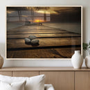 Stones on Wooden Pier at Sunset Canvas Print, Serene Coastal by MyGreatCanvas | Canvas Wall Art Prints | Photo Prints & Wall Decor