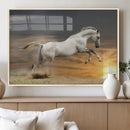 Large Wall Art Canvas Print – White Jumping Horse Sunset