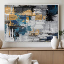 Blue and Gold Abstract Canvas Wall Art – Triptych Modern