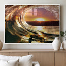 Golden Wave Sunset Triptych Canvas Art, Giclee Canvas Print