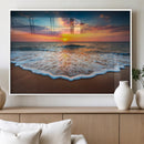 Sunset Beach Canvas Wall Art – Colorful Ocean Waves Triptych