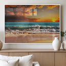 Golden Sunset Beach Canvas Wall Art – Triptych Seascape