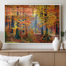 Autumn Red Forest Triptych Canvas Wall Art Print, Forest