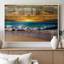 Ocean Sunrise Over Golden Beach Waves, Giclee Canvas Wall