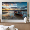 Small Boat At The Beach Sunset Wall Art, Boat Sunset Wall