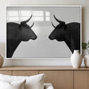 Spanish Bull Art - Framed Black and White Bull Canvas Print