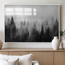 Foggy Black and White Forest Canvas Wall Art, 3 Panel Misty