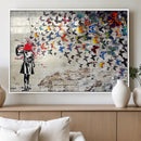 Banksy Art Butterfly Girl Explosion Canvas Art – Vibrant