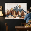 Rustic Abstract Wood Panel Effect Canvas Mountain Range Top