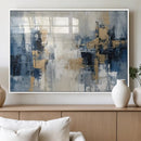 Modern Abstract Canvas Wall Art in Blue and Gold Tones |