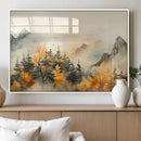 Abstract Watercolor Mountains and Trees Autumn Art,