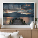 Mountain Lake Wood Pier Canvas Wall Art Nature Lake Print
