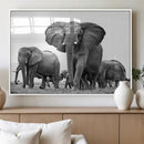 Black White Elephant Family Wall Art Canvas Print