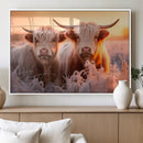Highland Cows at Sunrise Wall Art Canvas Set – Serene and