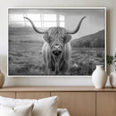Black White Scottish Highland Cow Canvas Farm Wall Art
