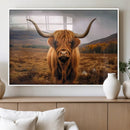 Highland Cow Longhorn Wall Art – Rustic Canvas Print, Framed