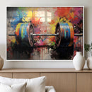 Weightlifting Barbell Art Triptych, Bold Abstract Fitness