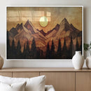 Wood Style Abstract Mountain Sunset Canvas Wall Art Print -