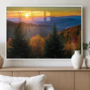 Golden Sunset Over Mountain Forest Canvas Wall Art Print -