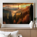 Golden Sunset Over Mountain Forest Canvas Wall Art Print -