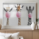 Bubblegum Animals Canvas Wall Art - Playful Giraffe and