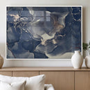 Large Abstract Blue and Gold Canvas Wall Art Fluid Ink