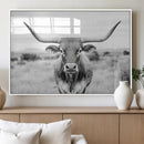 Highland Cow Wall Art Canvas Print – Black and White Western