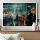 Urban Night Jazz Wall Art Canvas Print – Moody Rain-Soaked