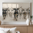 Texas Longhorn Wall Art – Framed Cattle Walking Canvas by MyGreatCanvas | Canvas Wall Art Prints | Photo Prints & Wall Decor