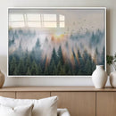 Misty Pine Forest Wall Art Canvas, Sunrise Over Foggy Trees