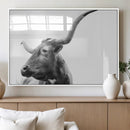 Longhorn Wall Art Canvas Print – Framed Monochrome Ranch Cow