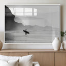 Surfer Beach Wall Art – Framed Black White Ocean Canvas by MyGreatCanvas | Canvas Wall Art Prints | Photo Prints & Wall Decor