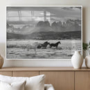 Wild Horses Wall Art – Framed Black White Mountain Canvas by MyGreatCanvas | Canvas Wall Art Prints | Photo Prints & Wall Decor