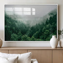 Misty Green Forest Canvas Print – Framed Serene Foggy Pine