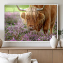 Highland Cow Wall Art Canvas Print – Framed Purple Flowers by MyGreatCanvas | Canvas Wall Art Prints | Photo Prints & Wall Decor