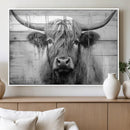 Black White Highland Cow Wall Art Canvas Print