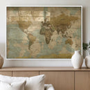 Vintage World Map Wall Art Canvas Print, Detailed World Map