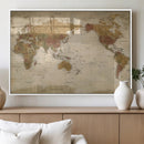 Vintage Detailed World Map Wall Art Canvas Print – Antique